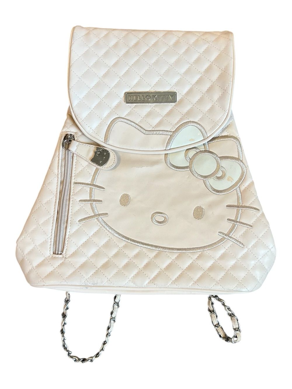 Hello Kitty Quilted Cream-White Backpack with Chain Straps